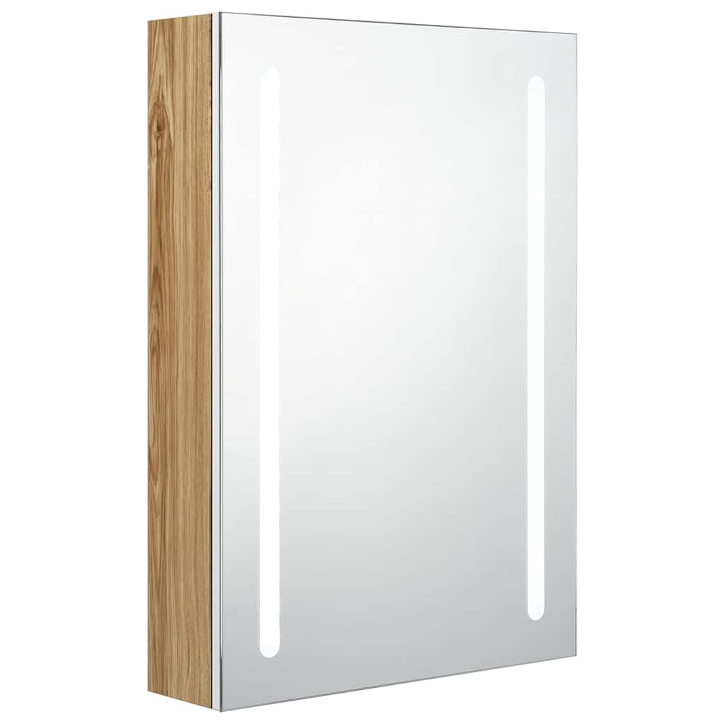 Fehér-tölgyszínű LED-es tükrös fürdőszobaszekrény 50x13x70 cm 2