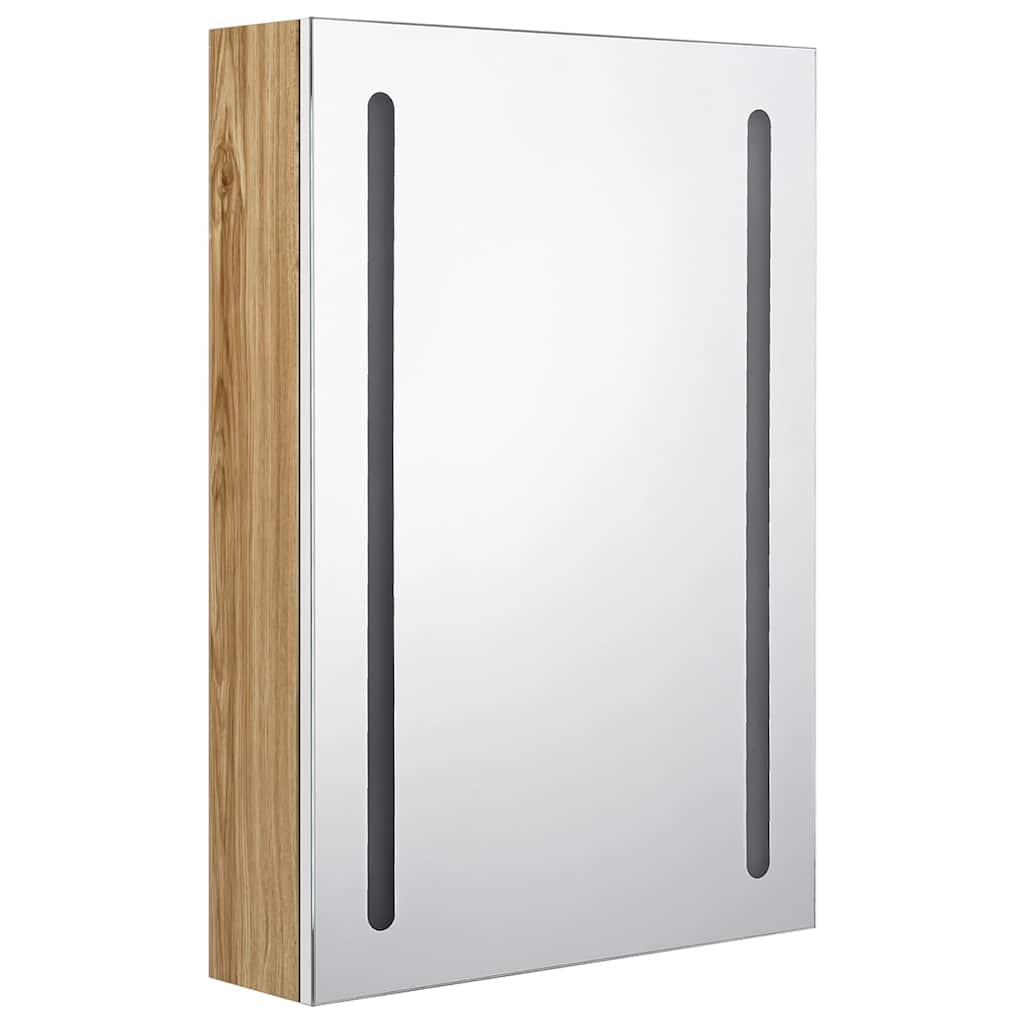 Fehér-tölgyszínű LED-es tükrös fürdőszobaszekrény 50x13x70 cm 3