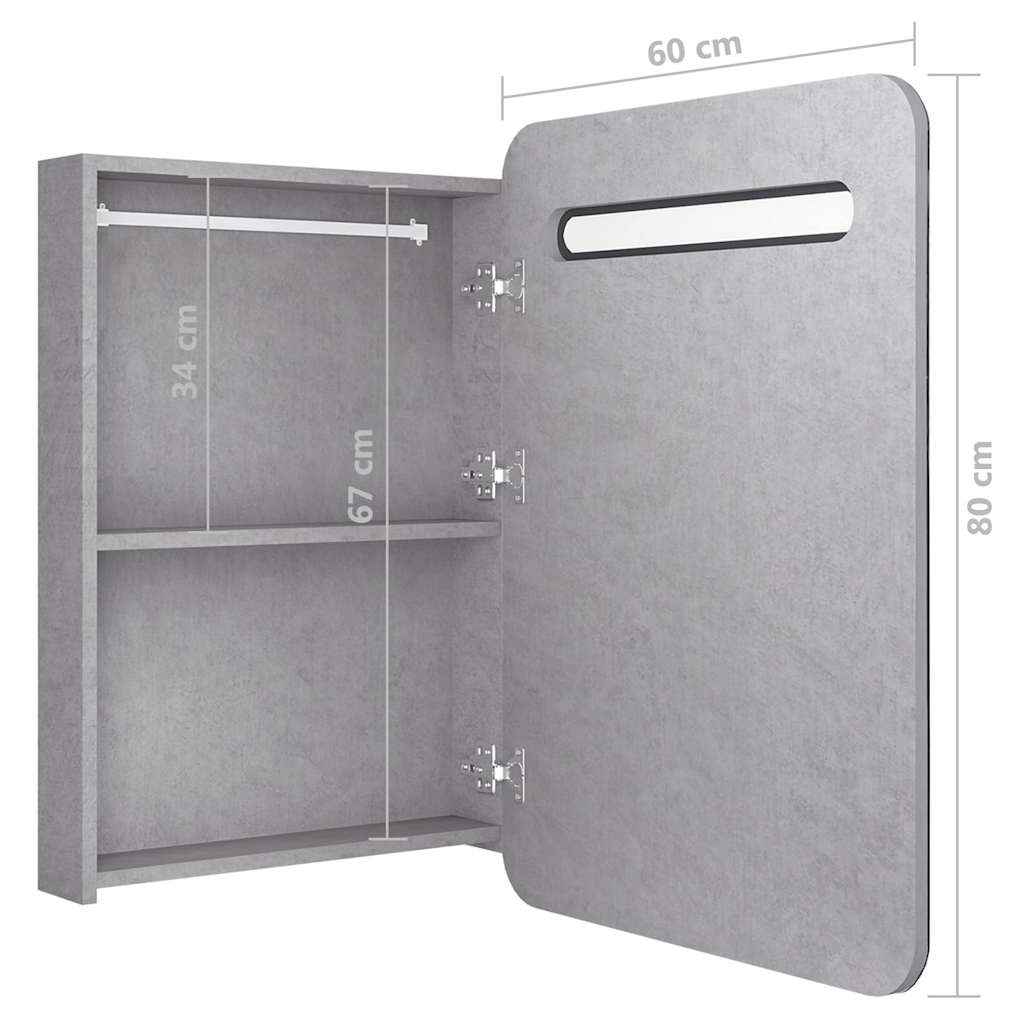 Betonszürke LED-es tükrös fürdőszobaszekrény 60 x 11 x 80 cm 7