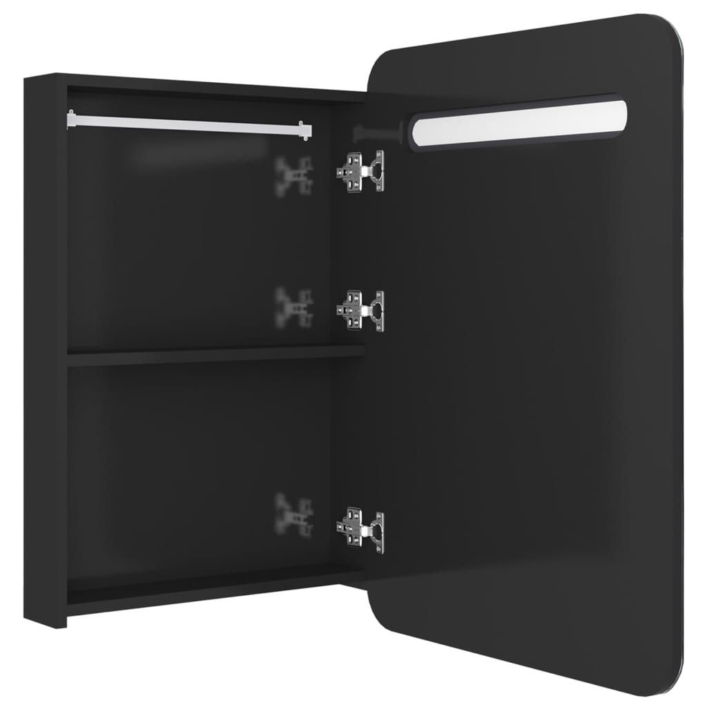 Fényes fekete LED-es tükrös fürdőszobaszekrény 60 x 13 x 70 cm 5