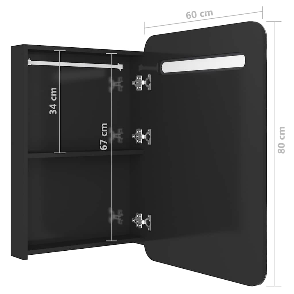 Fényes fekete LED-es tükrös fürdőszobaszekrény 60 x 13 x 70 cm 7