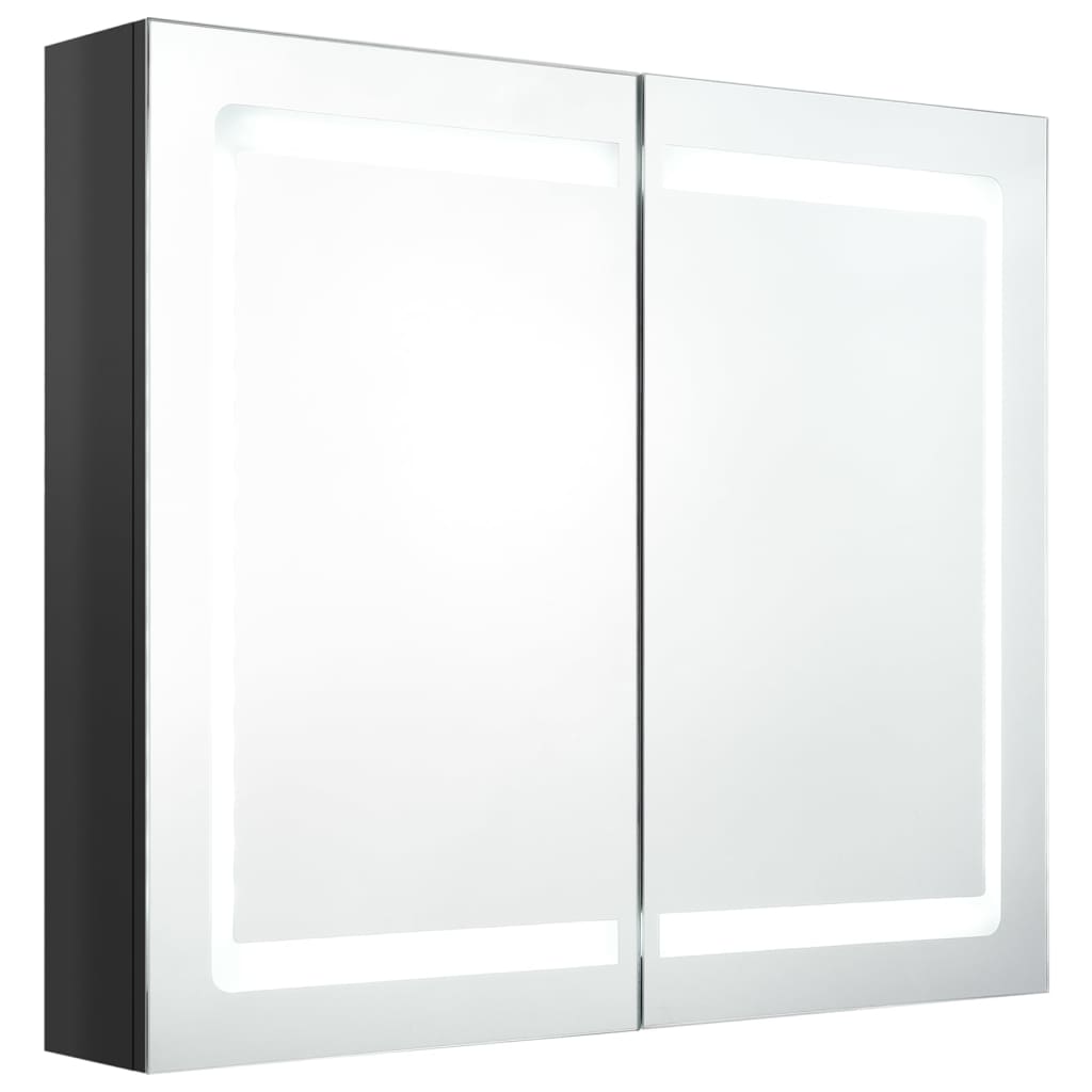Fényes fekete LED-es tükrös fürdőszobaszekrény 80 x 12 x 68 cm 2