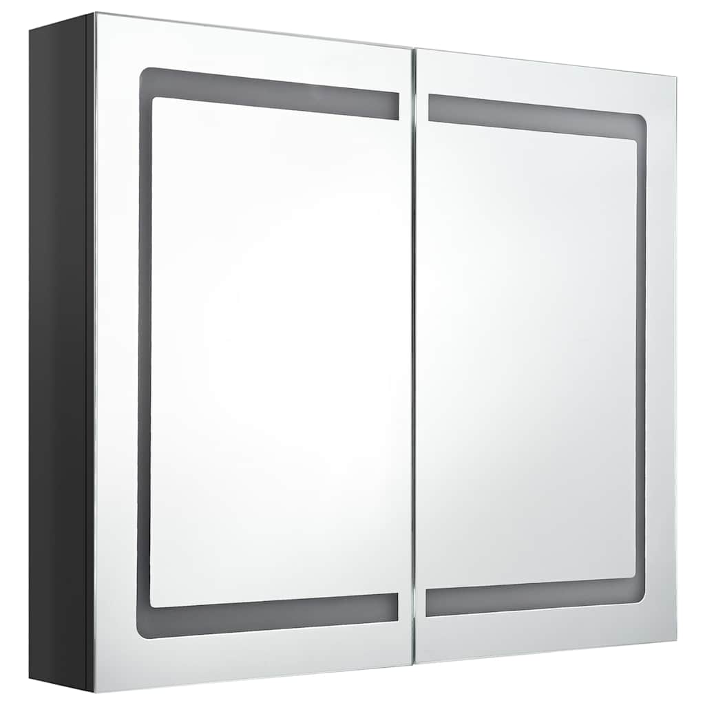 Fényes fekete LED-es tükrös fürdőszobaszekrény 80 x 12 x 68 cm 3