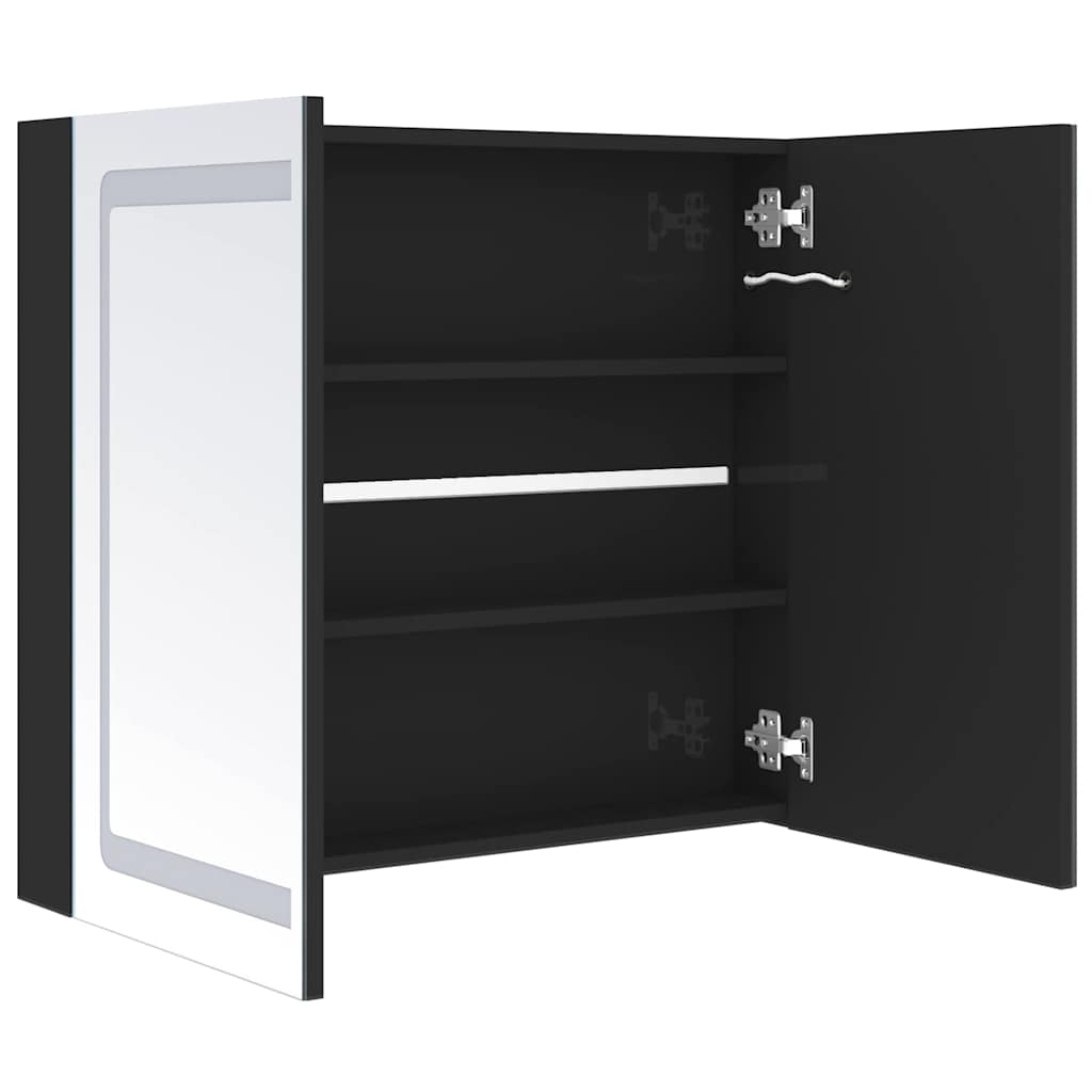 Fényes fekete LED-es tükrös fürdőszobaszekrény 80 x 12 x 68 cm 5