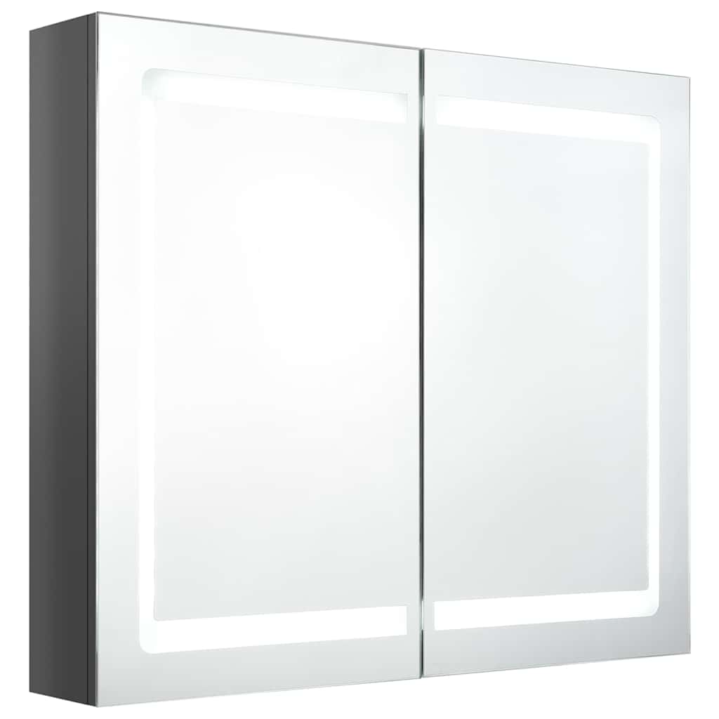 Fényes szürke LED-es tükrös fürdőszobaszekrény 80 x 12 x 68 cm 2