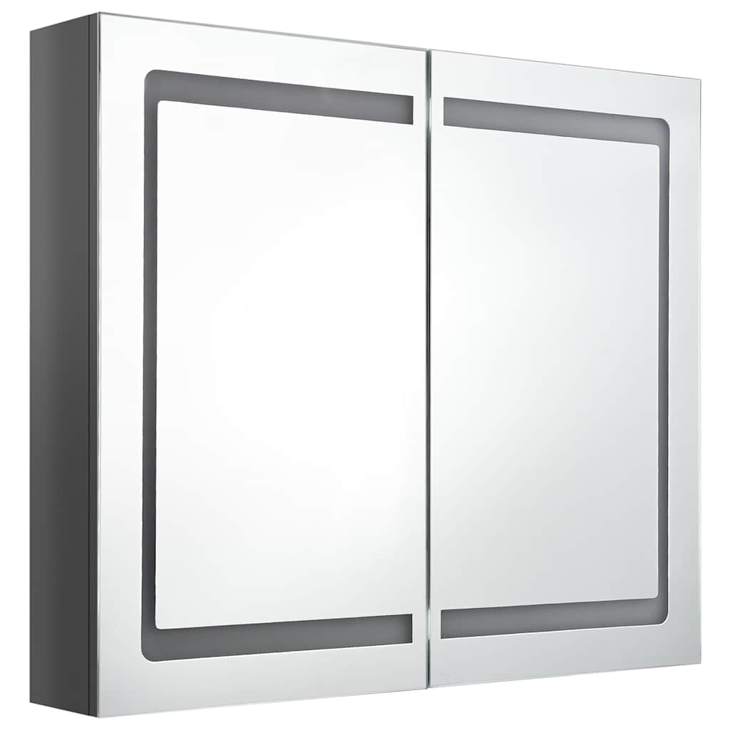 Fényes szürke LED-es tükrös fürdőszobaszekrény 80 x 12 x 68 cm 3