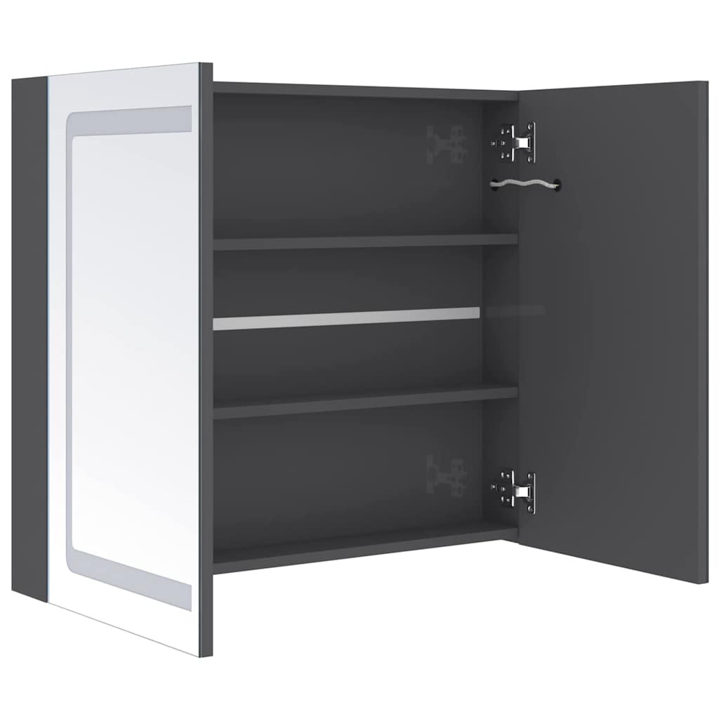 Fényes szürke LED-es tükrös fürdőszobaszekrény 80 x 12 x 68 cm 5