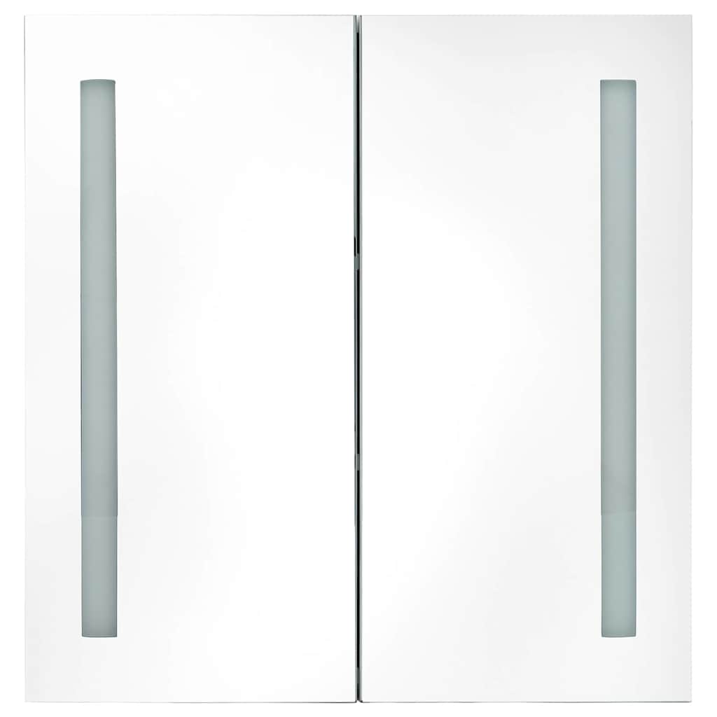 Fehér, tölgyszínű LED-es tükrös fürdőszobaszekrény 62x14x60 cm 4