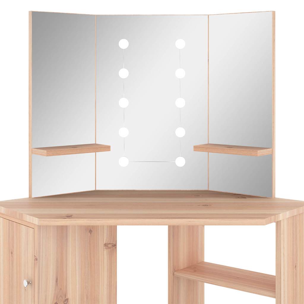 Fekete sarok-fésülködőasztal LED-világítással 111x54x141,5 cm 7