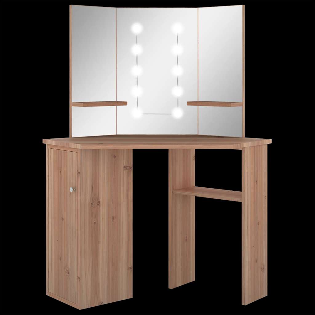 Fekete sarok-fésülködőasztal LED-világítással 111x54x141,5 cm 11