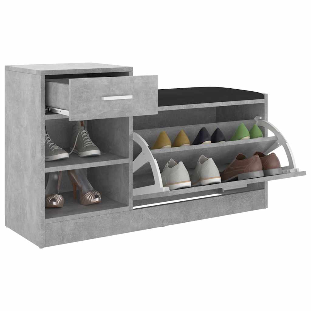 Betonszürke szerelt fa cipőtároló pad 94,5 x 31 x 57 cm 5