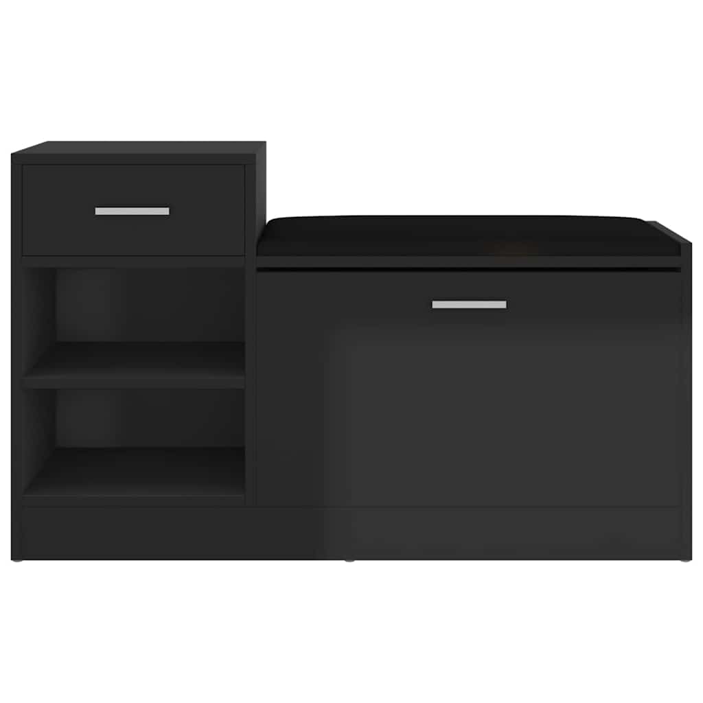 Magasfényű fekete szerelt fa cipőtároló pad 94,5 x 31 x 57 cm 3