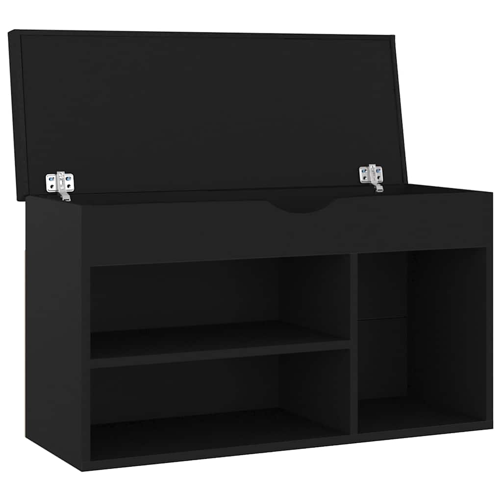 Fekete szerelt fa cipőtároló pad párnával 80 x 30 x 47 cm 4