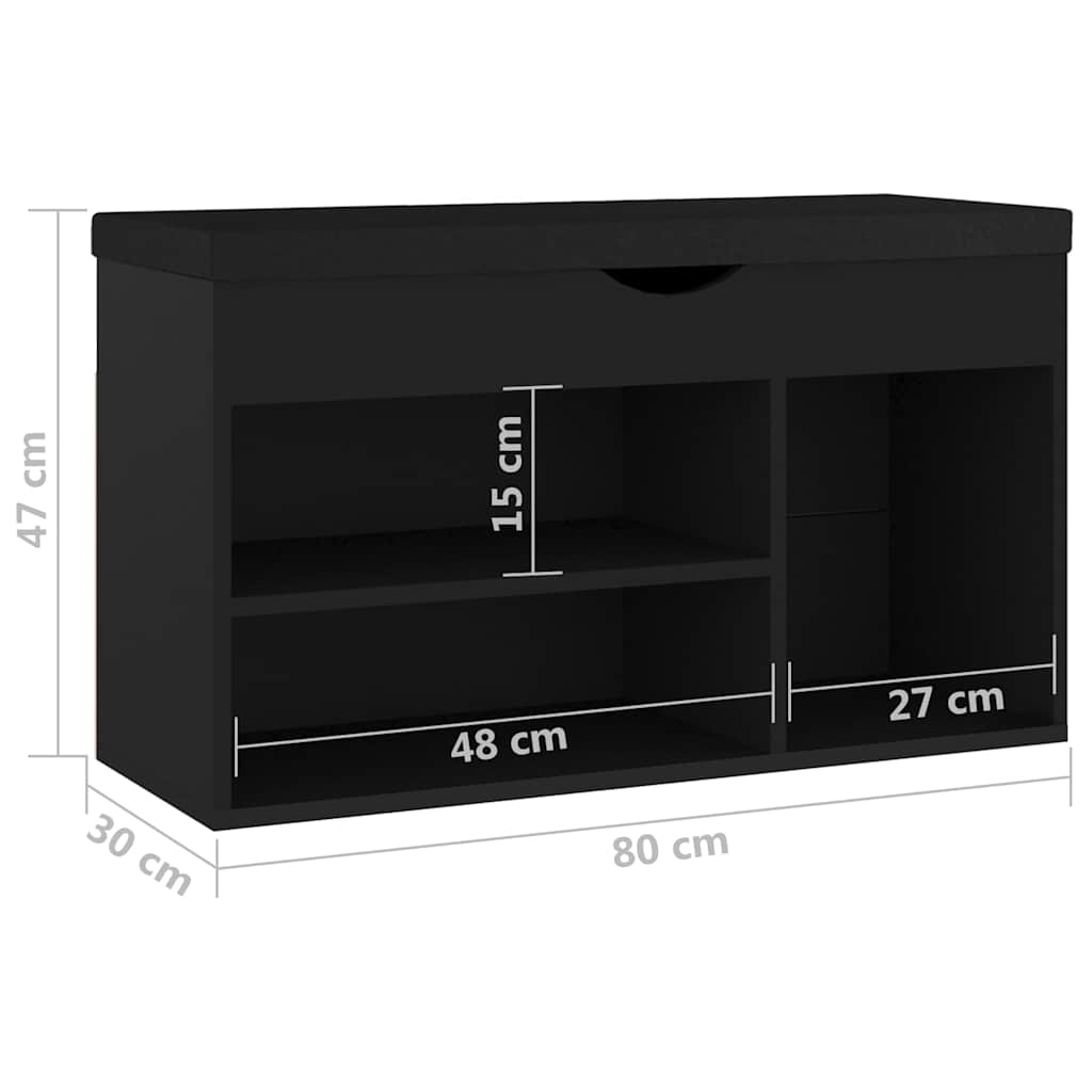 Fekete szerelt fa cipőtároló pad párnával 80 x 30 x 47 cm 8