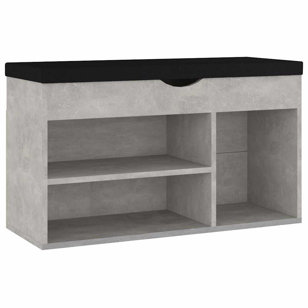 Betonszürke szerelt fa cipőtároló pad párnával 80 x 30 x 47 cm 2