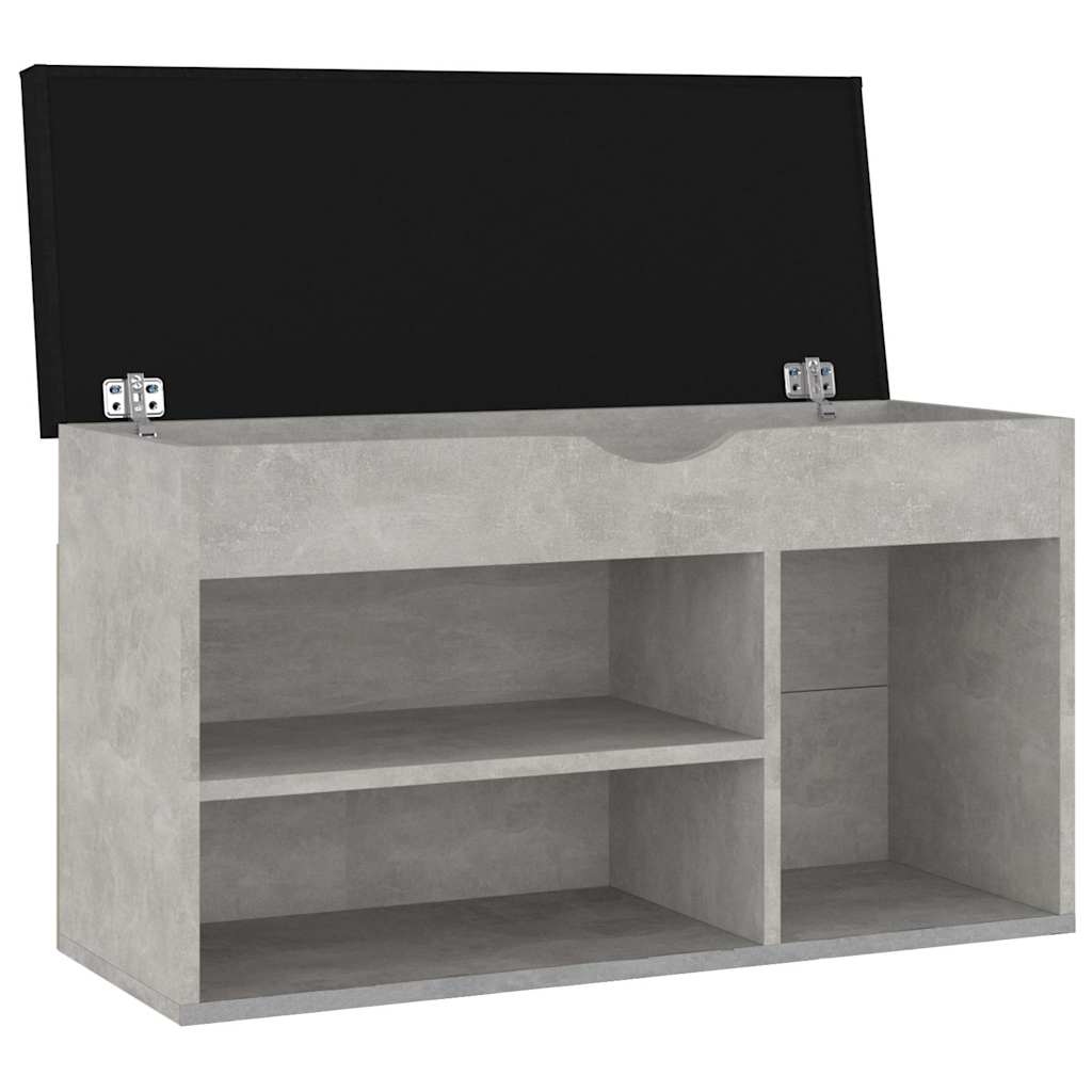 Betonszürke szerelt fa cipőtároló pad párnával 80 x 30 x 47 cm 4