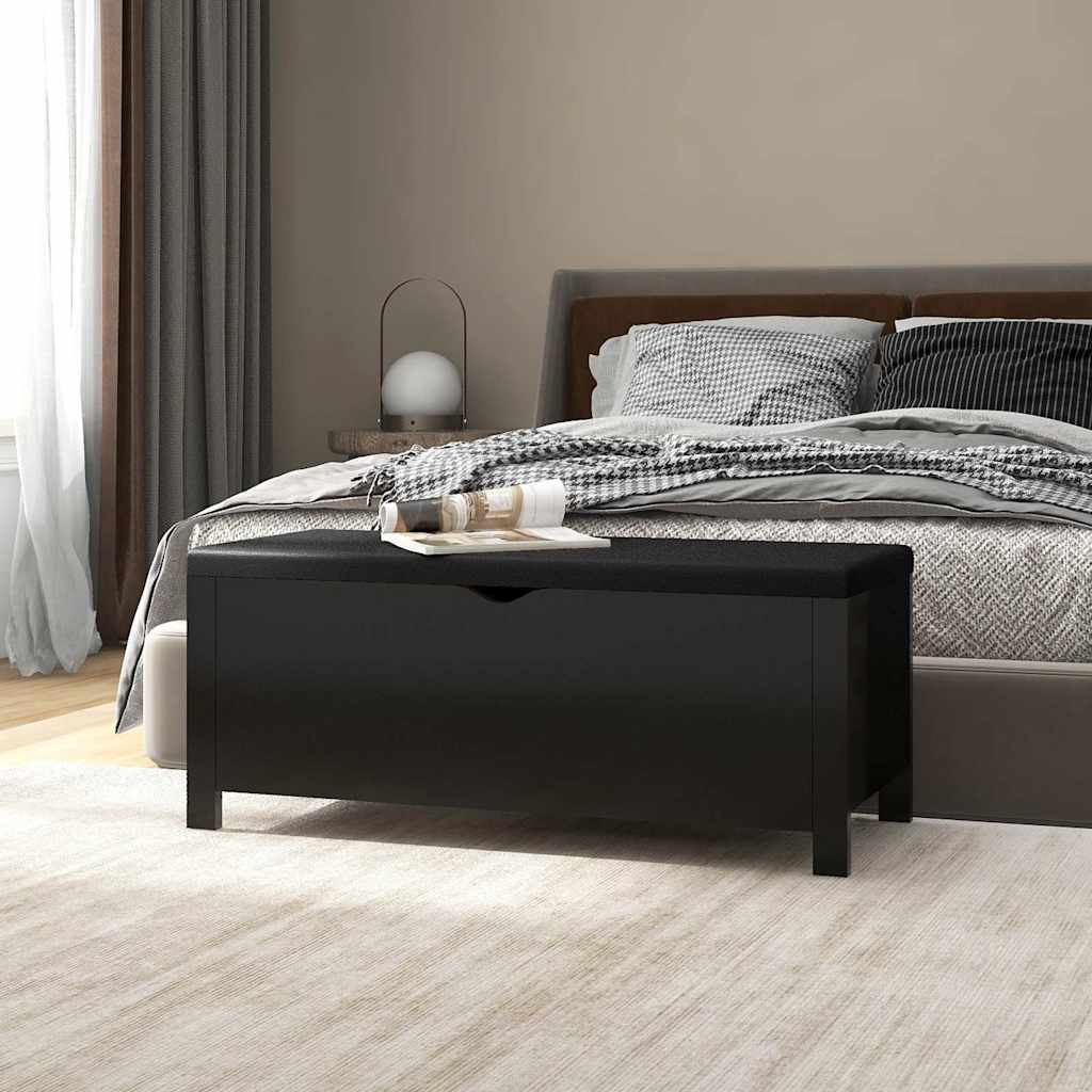 Fekete szerelt fa tárolódoboz párnával 105 x 40 x 45 cm