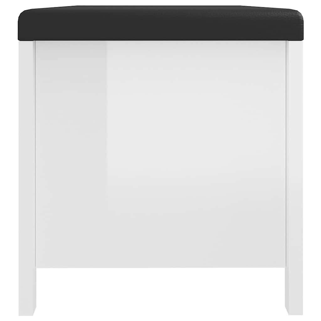 Magasfényű fehér szerelt fa tárolódoboz párnával 105x40x45 cm 6