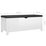 Magasfényű fehér szerelt fa tárolódoboz párnával 105x40x45 cm 7