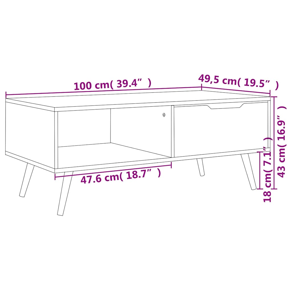 Fekete szerelt fa dohányzóasztal 100 x 49,5 x 43 cm 6