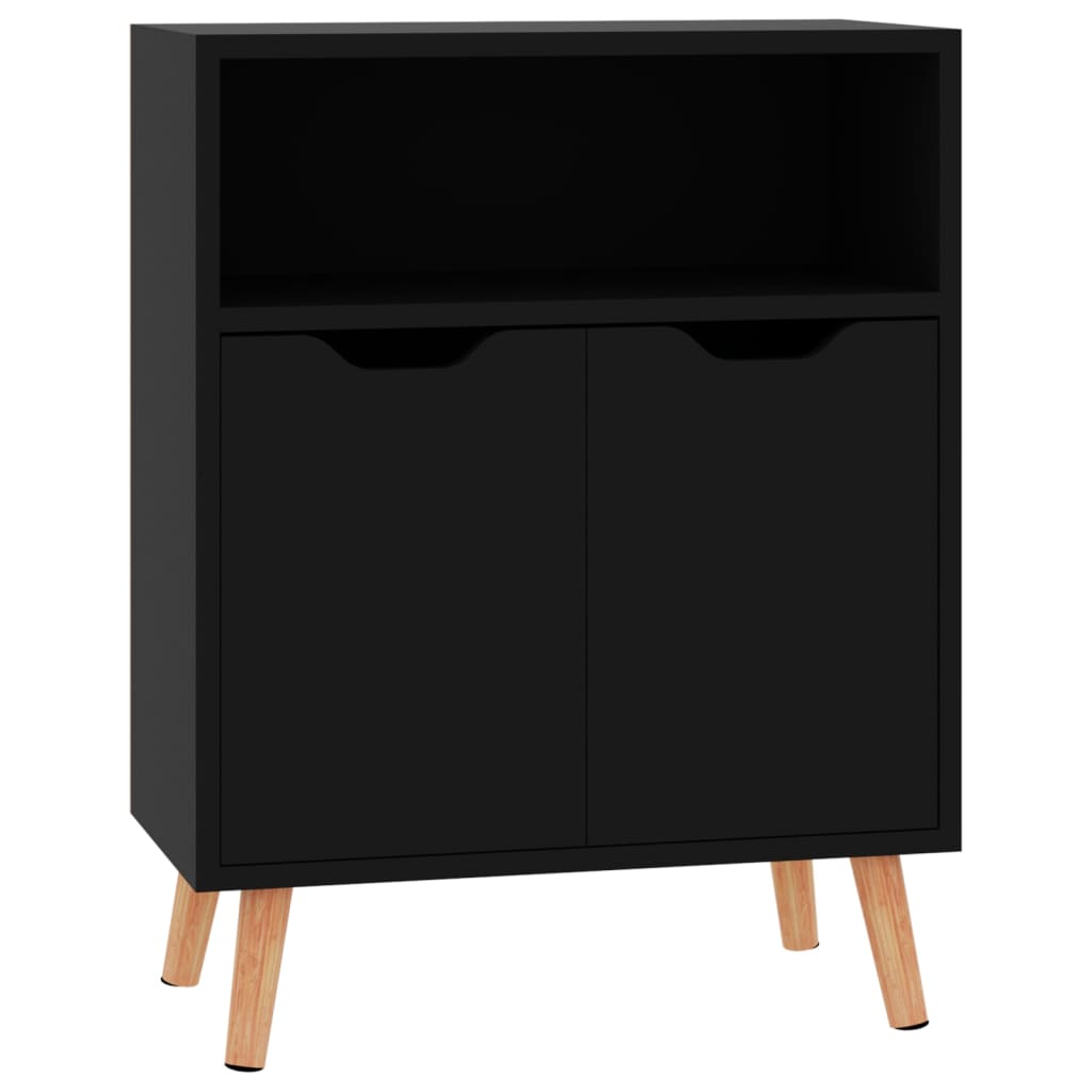 Magasfényű fekete szerelt fa tálalószekrény 60 x 30 x 72 cm 2