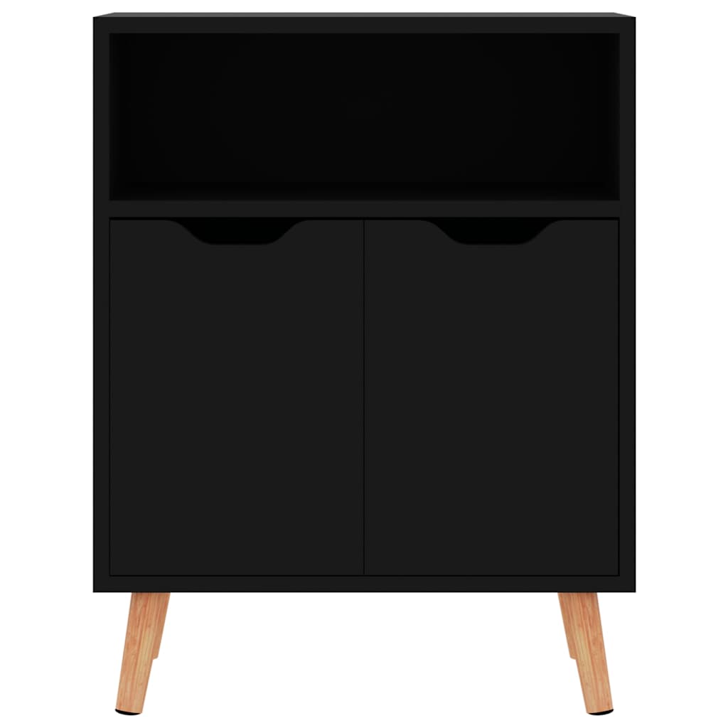 Magasfényű fekete szerelt fa tálalószekrény 60 x 30 x 72 cm 3