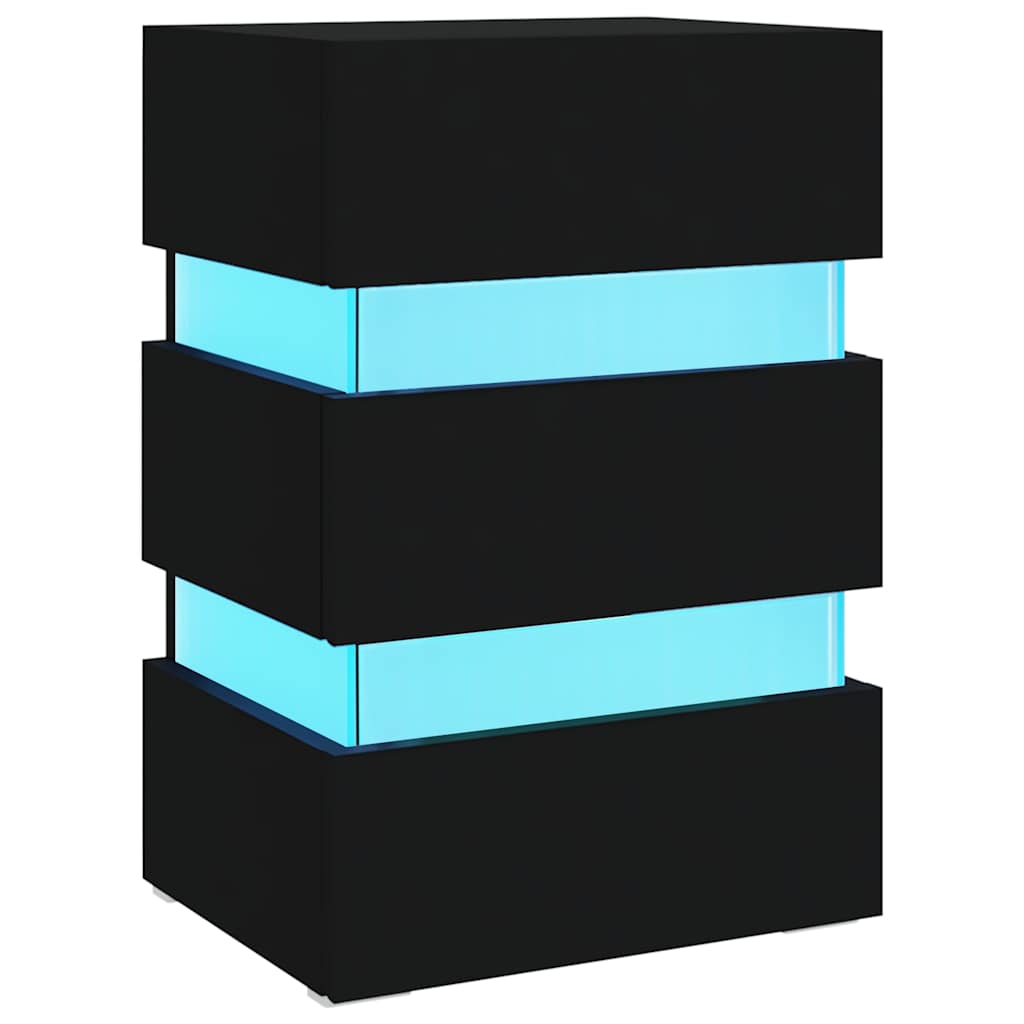 Fekete szerelt fa LED-es éjjeliszekrény 45 x 35 x 67 cm 2