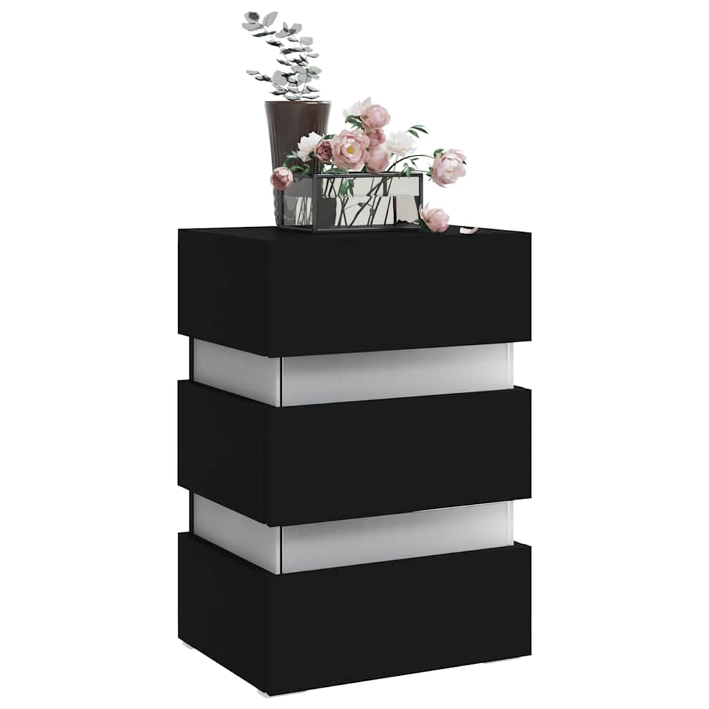 Fekete szerelt fa LED-es éjjeliszekrény 45 x 35 x 67 cm 3
