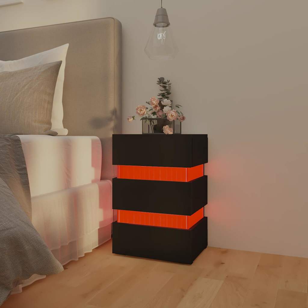 Fekete szerelt fa LED-es éjjeliszekrény 45 x 35 x 67 cm 12