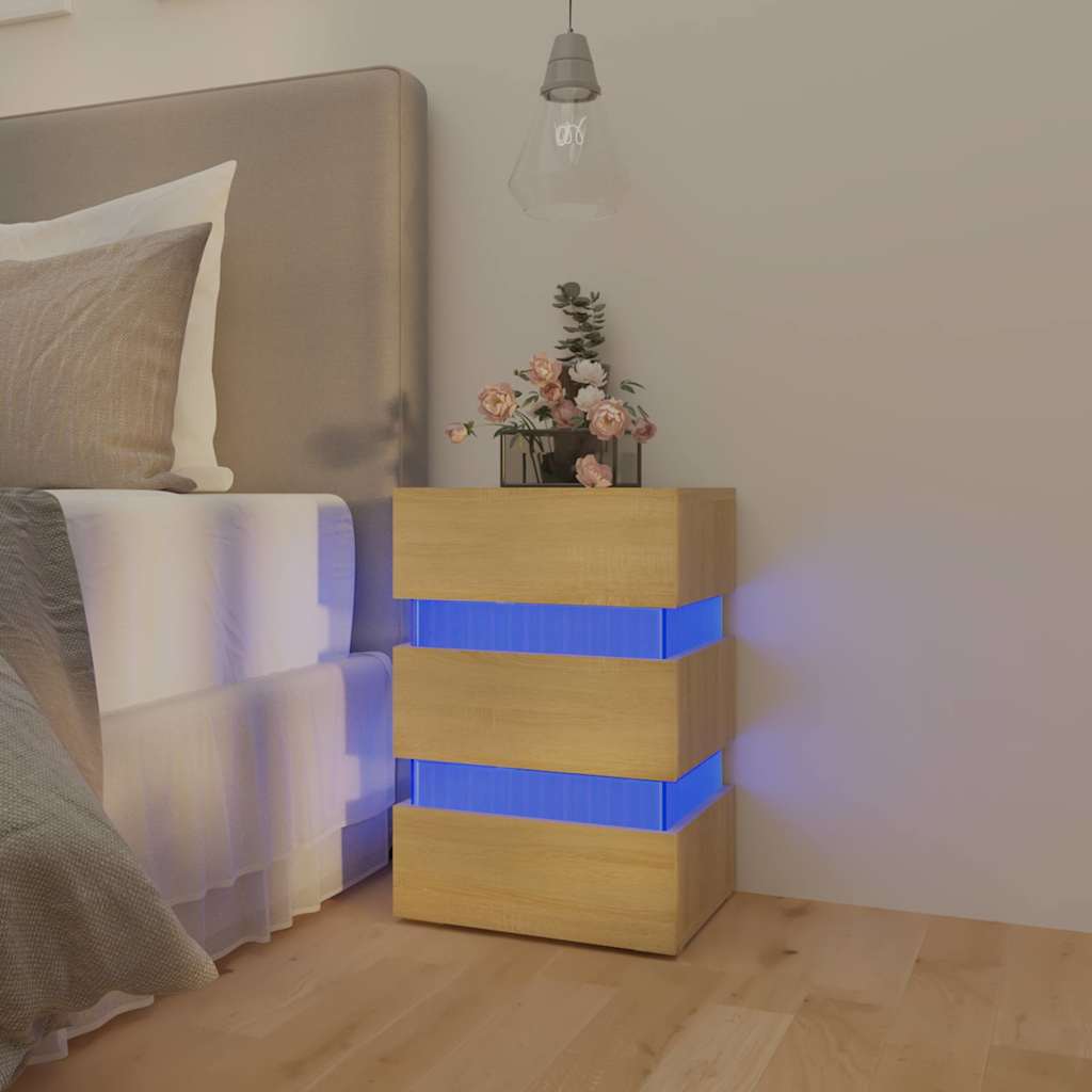 Sonoma tölgy színű szerelt fa LED-es éjjeliszekrény 45x35x67 cm 12