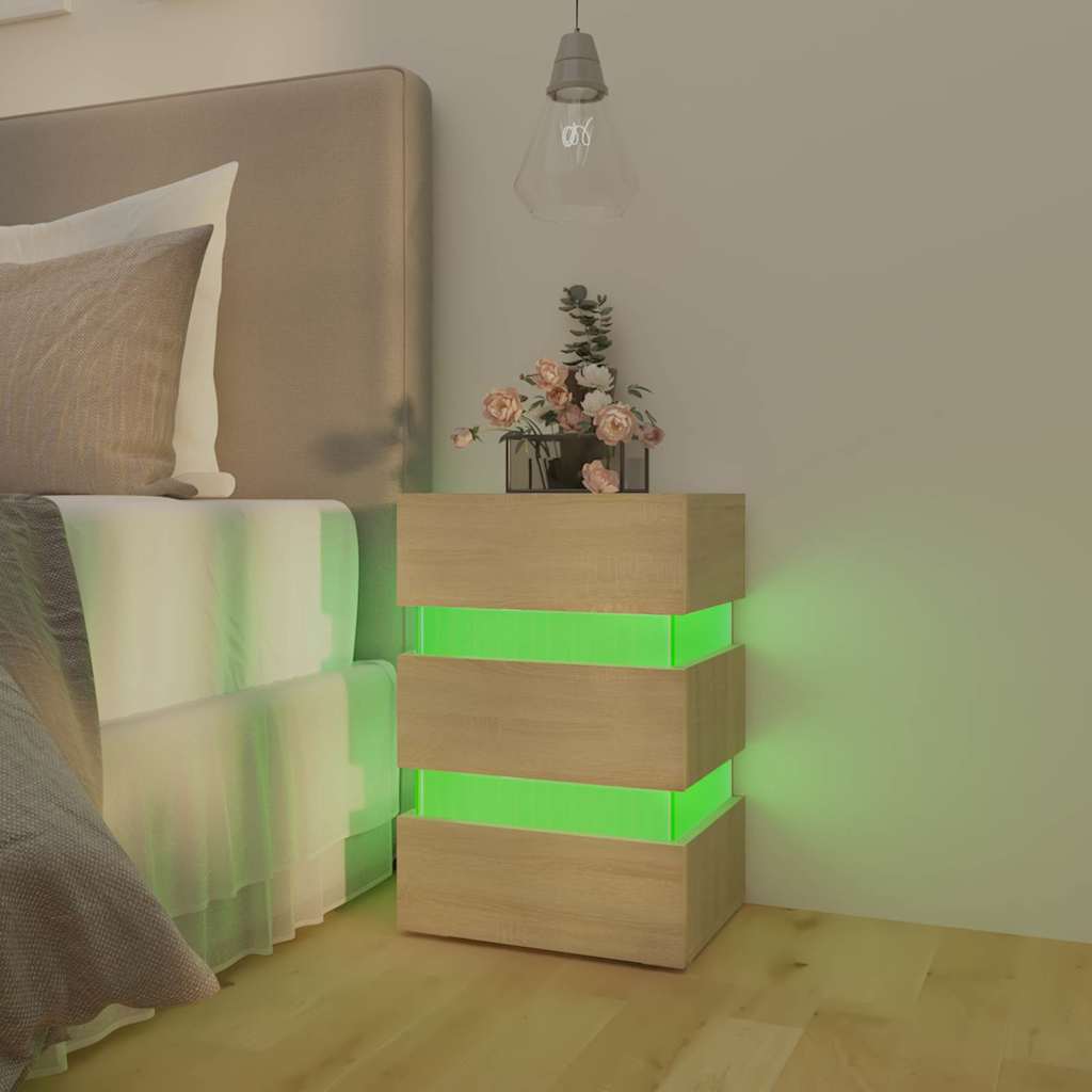 Sonoma tölgy színű szerelt fa LED-es éjjeliszekrény 45x35x67 cm 13