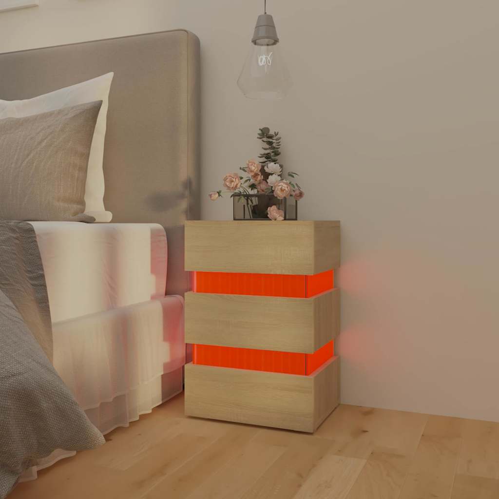 Sonoma tölgy színű szerelt fa LED-es éjjeliszekrény 45x35x67 cm 11
