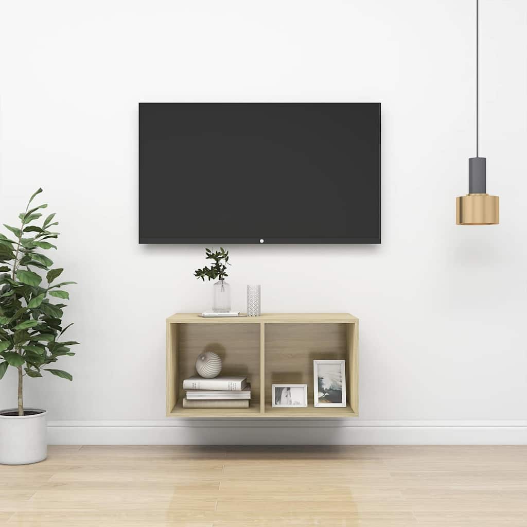 Sonoma tölgy színű szerelt fa fali TV-szekrény 37 x 37 x 72 cm