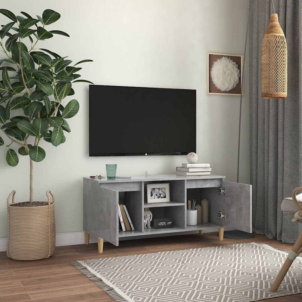 Betonszürke TV-szekrény tömör falábakkal 103,5 x 35 x 50 cm 3