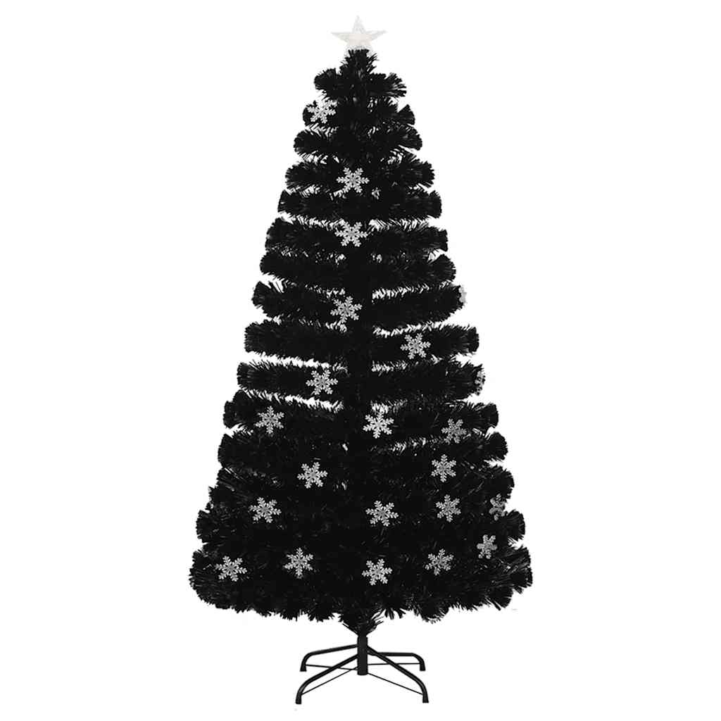 Fekete száloptikás karácsonyfa LED-es hópelyhekkel 120 cm 2