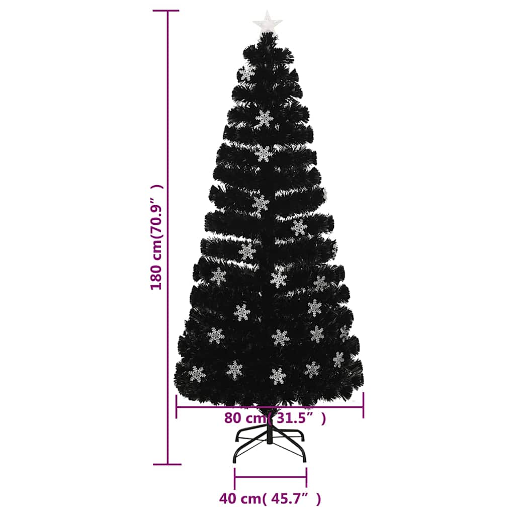 Fekete száloptikás karácsonyfa LED-es hópelyhekkel 180 cm 9