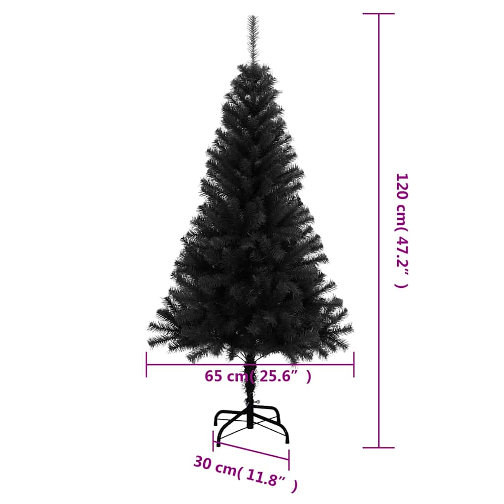 Fekete PVC műkarácsonyfa állvánnyal 120 cm 7