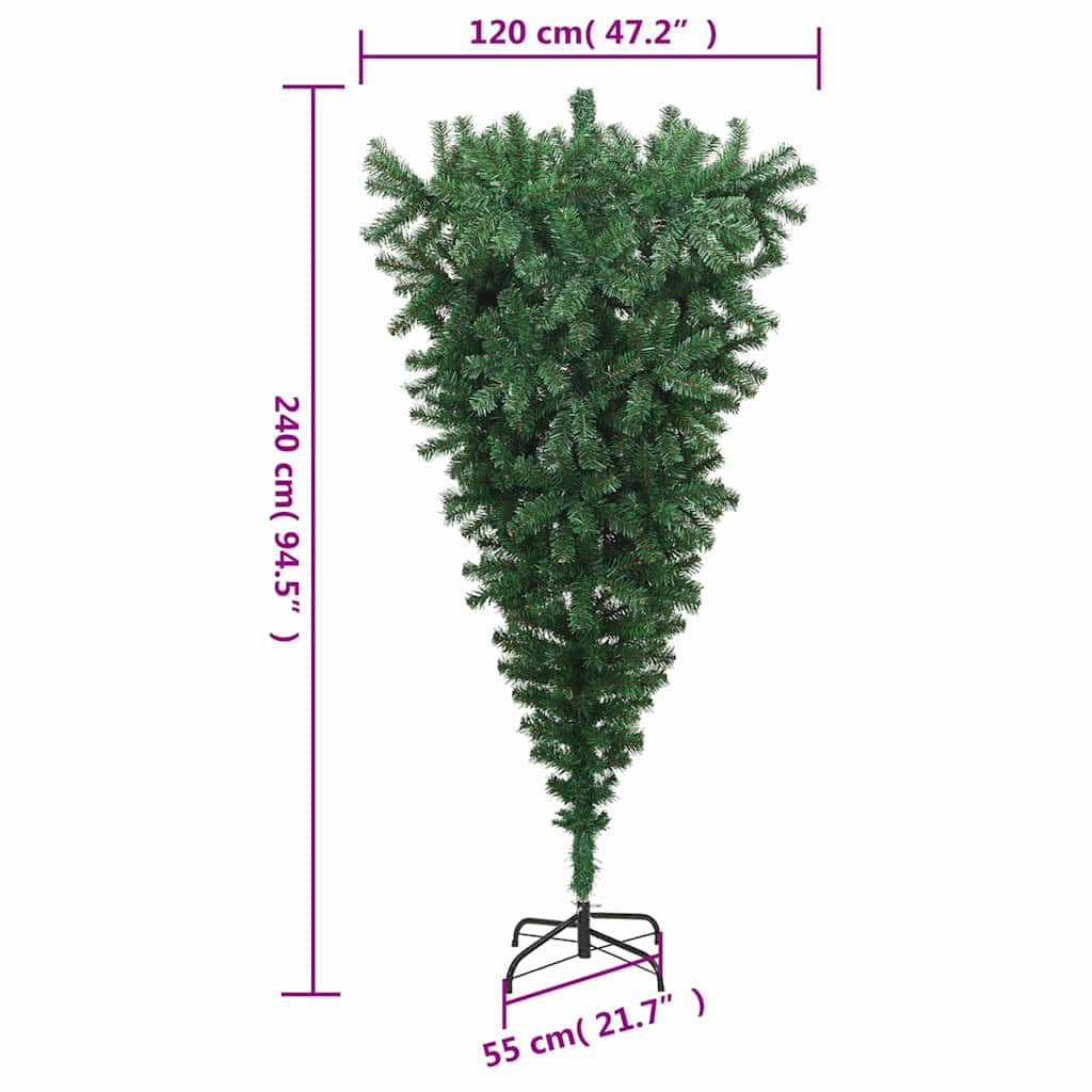 Zöld fejjel lefelé fordított műkarácsonyfa állvánnyal 240 cm 8