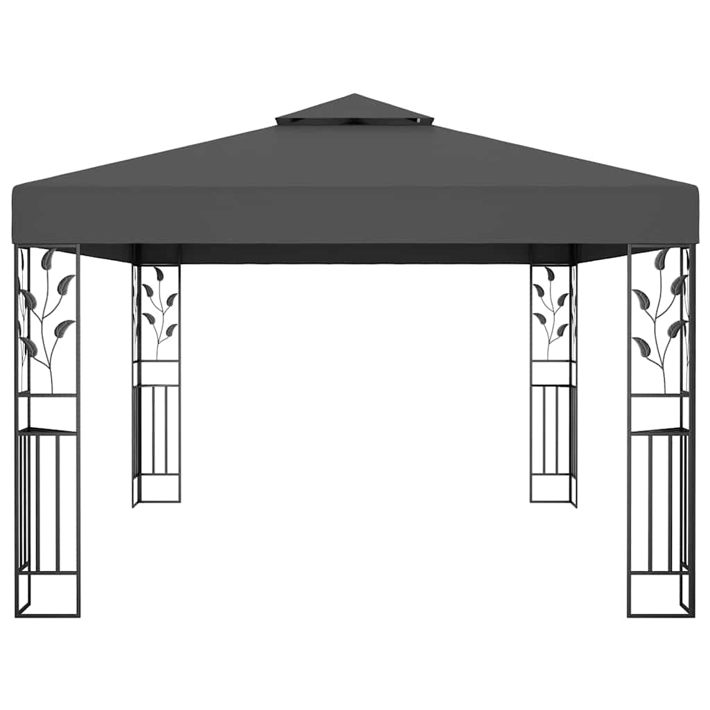 Antracitszürke dupla tetős pavilon LED fényfüzérrel 3 x 4 m 5