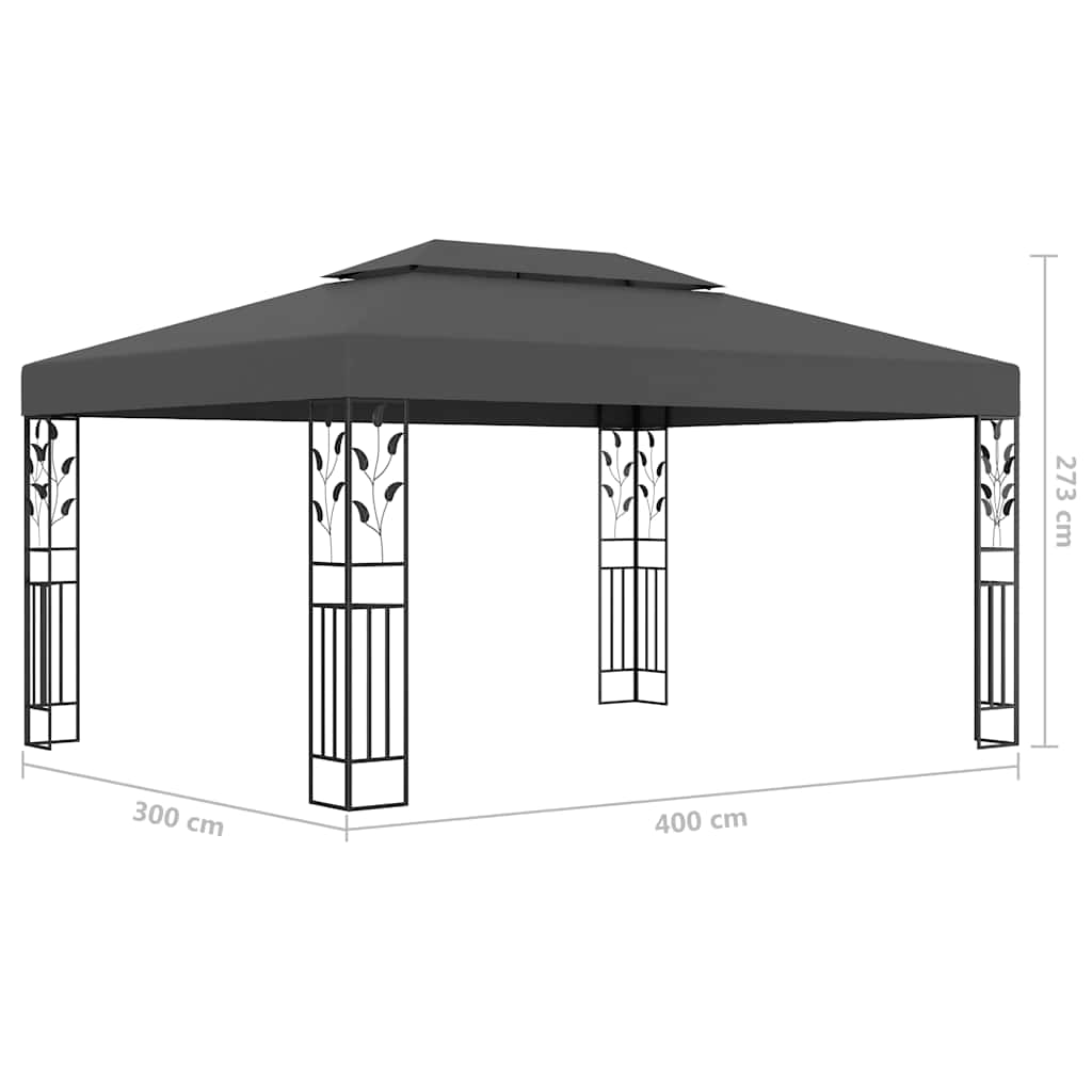Antracitszürke dupla tetős pavilon LED fényfüzérrel 3 x 4 m 10