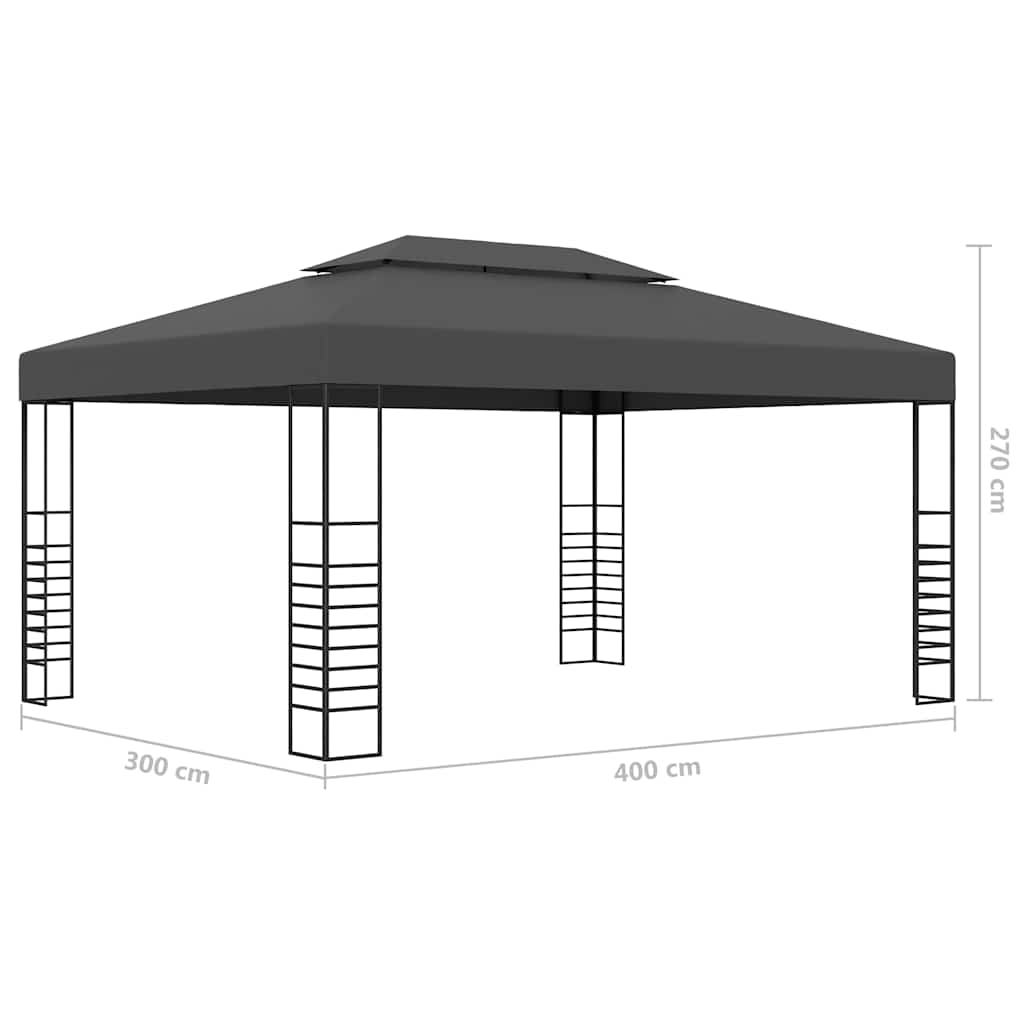 Antracitszürke pavilon LED fényfüzérrel 3 x 4 m 10