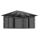 Antracit pavilon szúnyoghálóval/LED fényfüzérrel 4 x 3 x 2,73 m 2