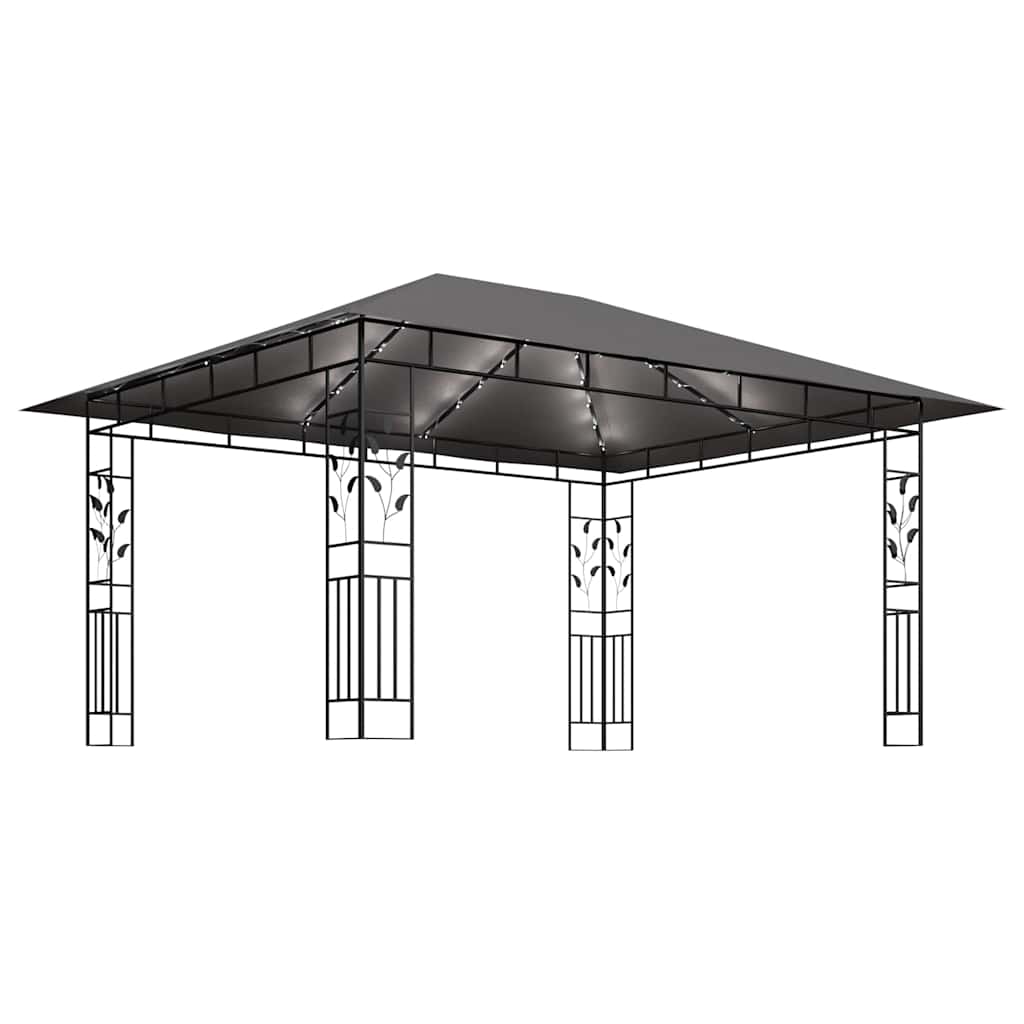 Antracit pavilon szúnyoghálóval/LED fényfüzérrel 4 x 3 x 2,73 m 4