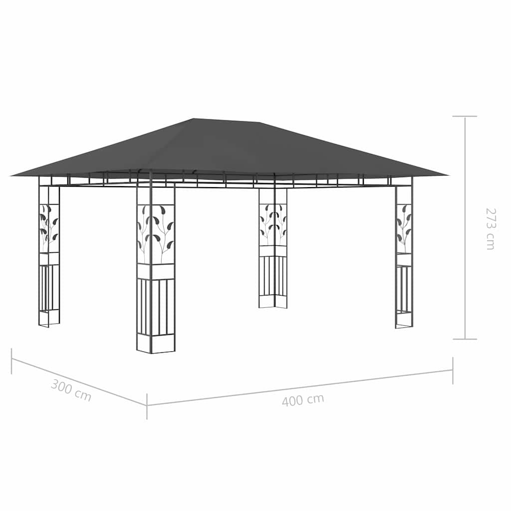 Antracit pavilon szúnyoghálóval/LED fényfüzérrel 4 x 3 x 2,73 m 11