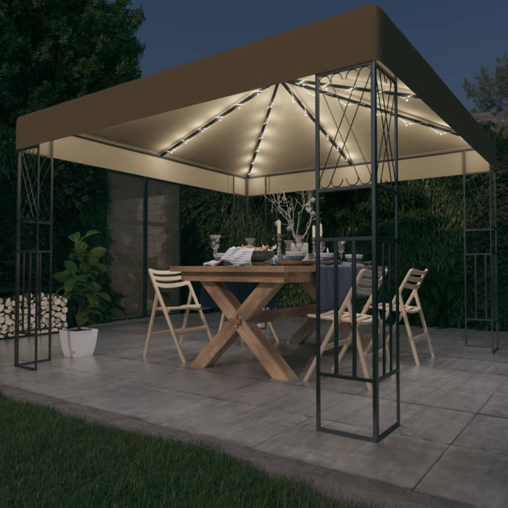 Tópszínű szövet pavilon LED fényfüzérrel 3 x 3 m
