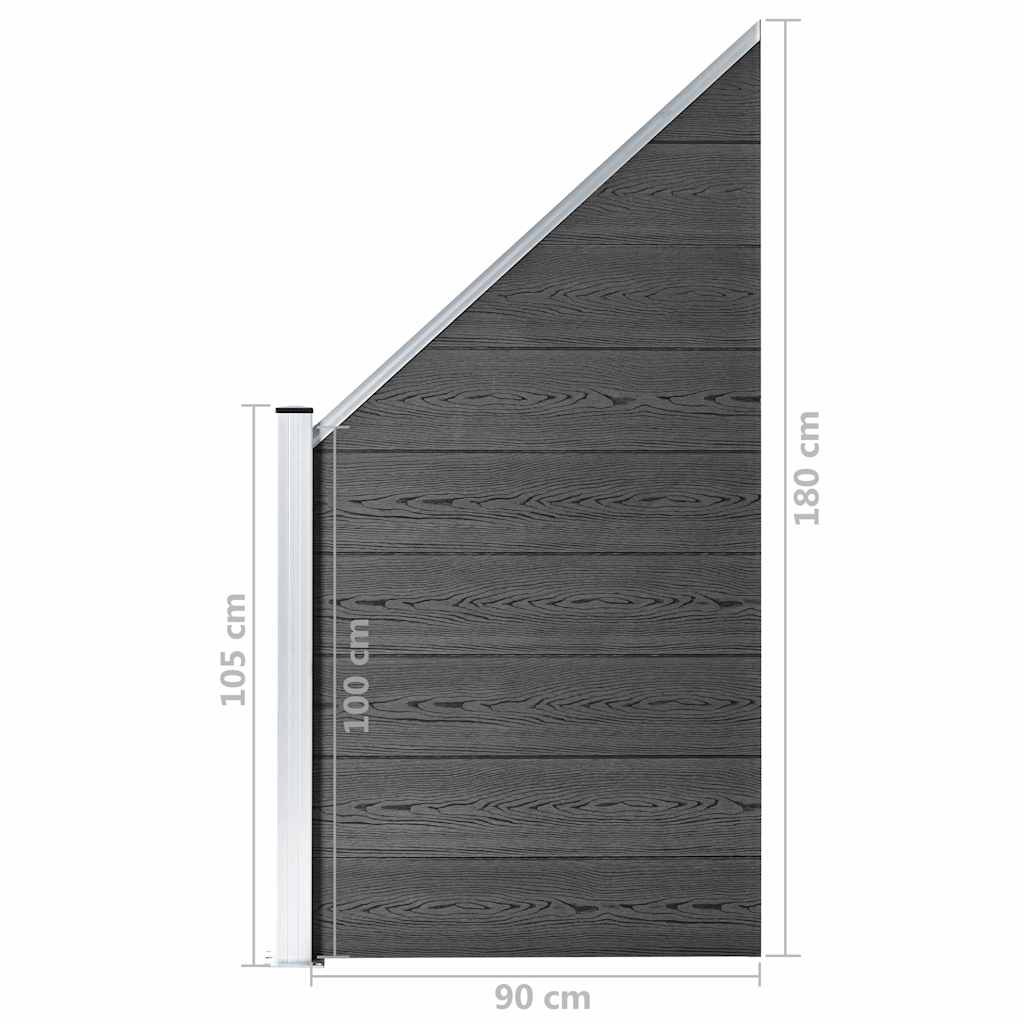 Fekete WPC kerítéspanelszett 619 x (105-186) cm 12