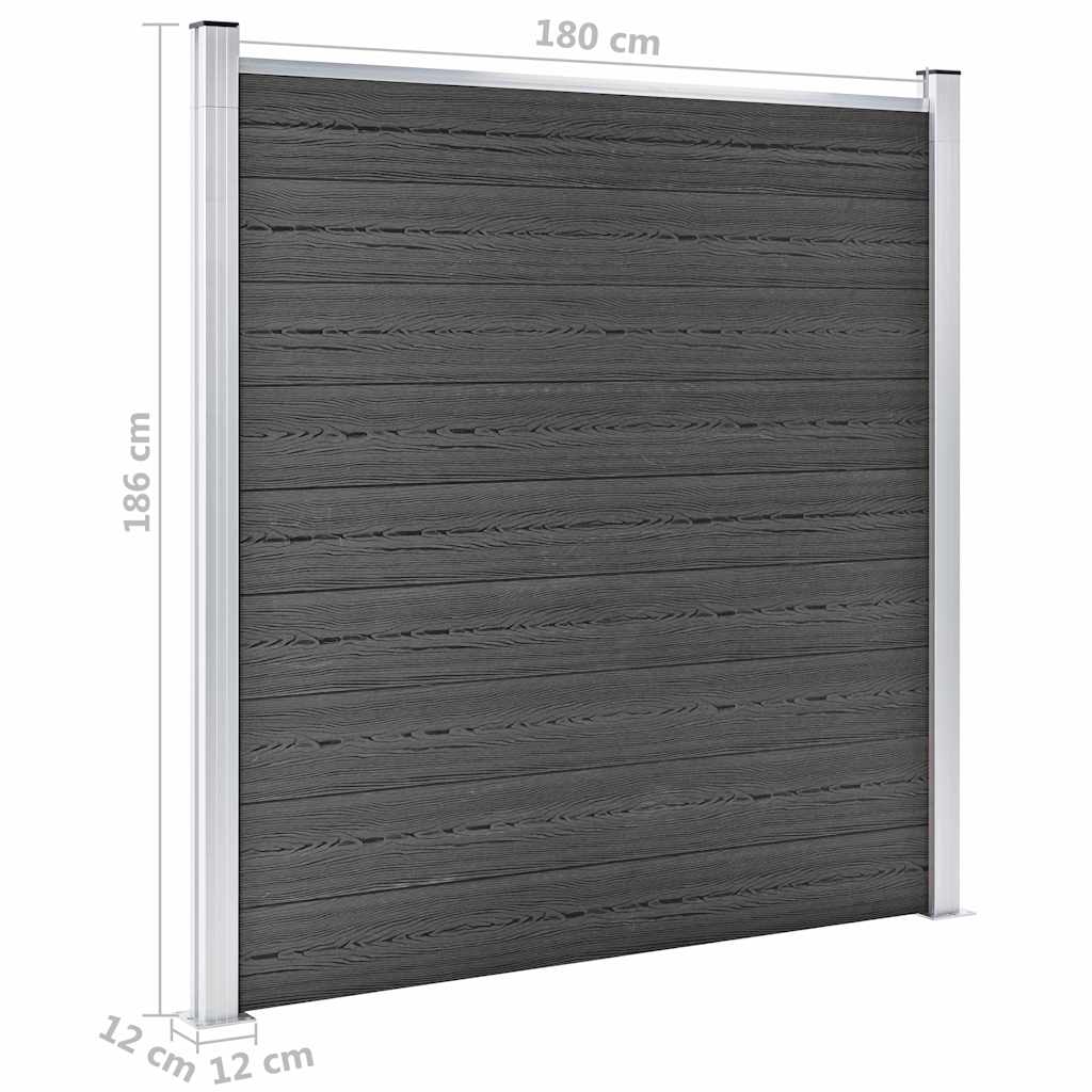 Fekete WPC kerítéspanelszett 619 x (105-186) cm 13