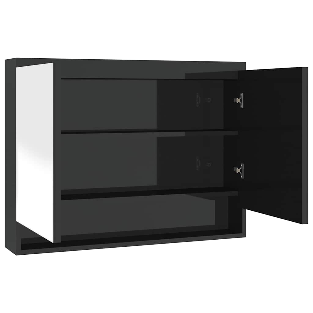 Fényes fekete MDF tükrös fürdőszobaszekrény 80 x 15 x 60 cm 2