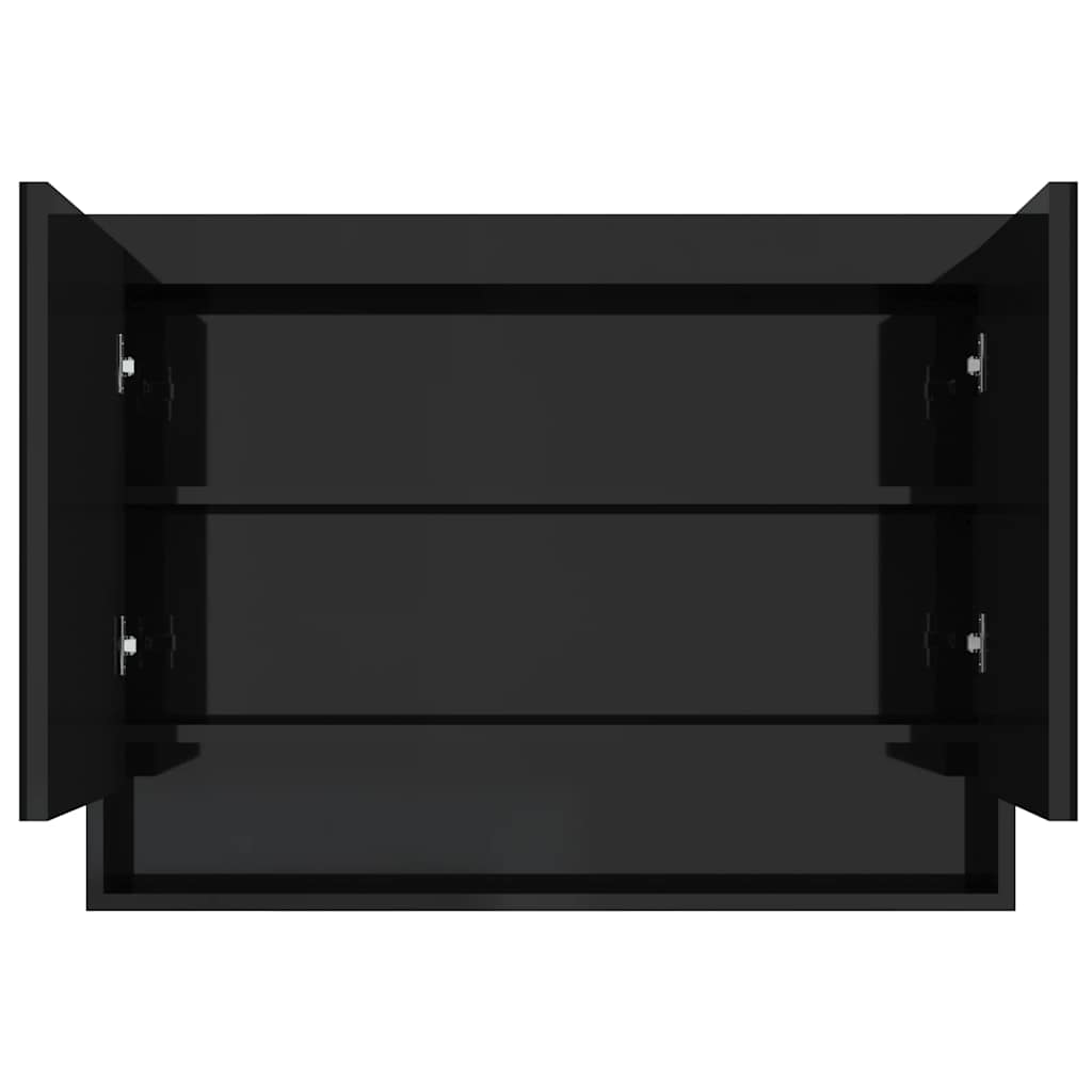 Fényes fekete MDF tükrös fürdőszobaszekrény 80 x 15 x 60 cm 3