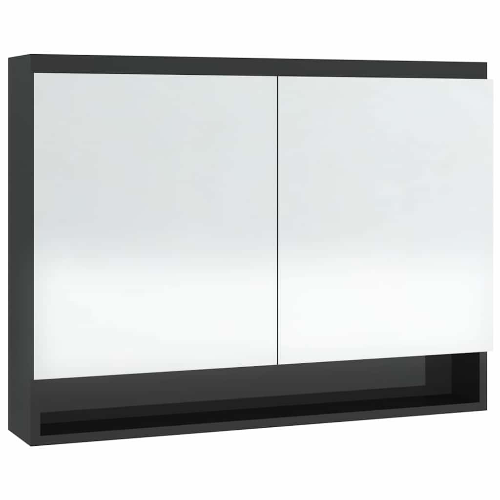 Fényes fekete MDF tükrös fürdőszobaszekrény 80 x 15 x 60 cm 4